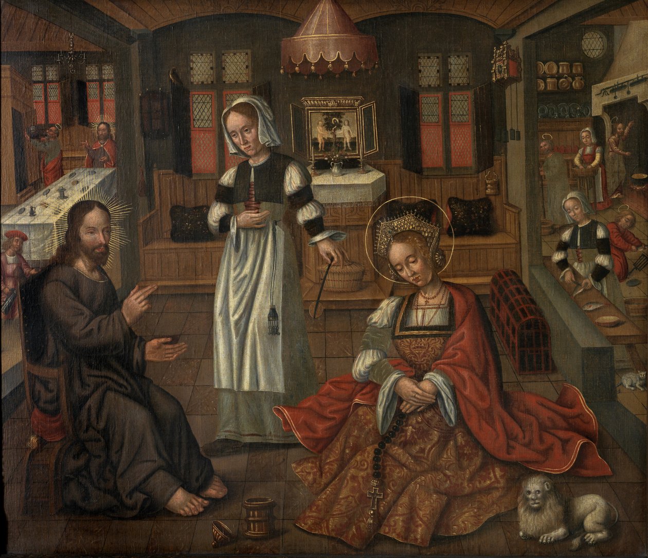 Kristus i Betania i huset av Martha och Maria (olja på panel) av Flemish School