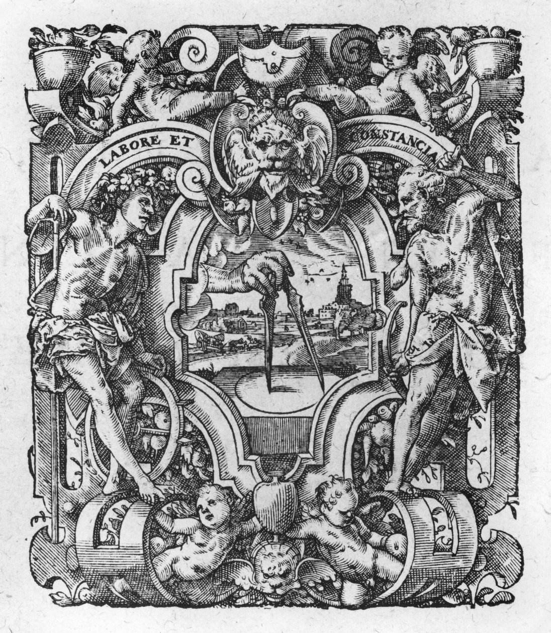 Christophe Plantins tryckmärke, illustration från Works by Tacitus, 1607 av Flemish School