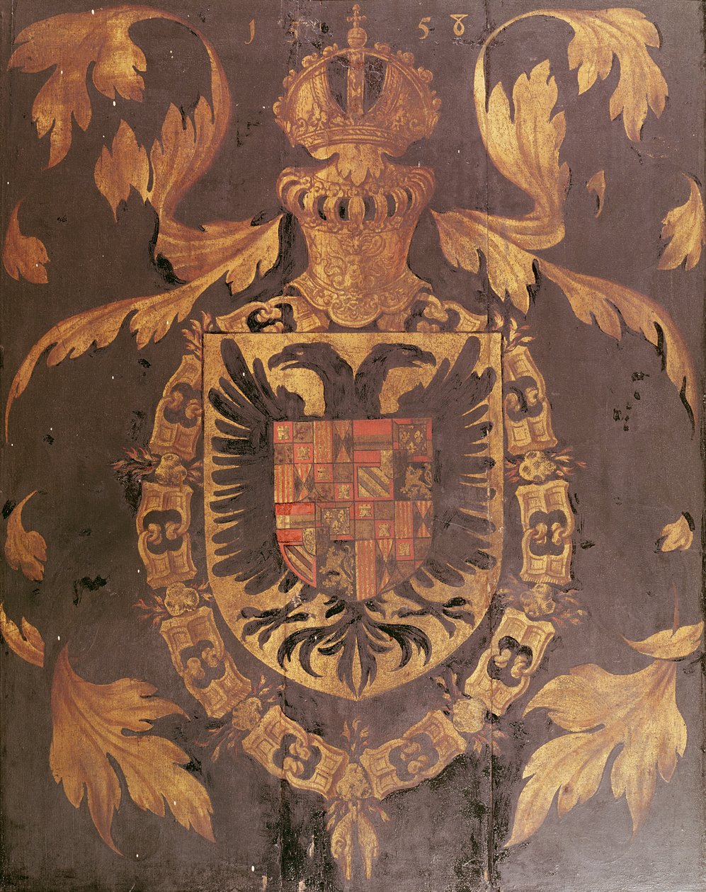 Vapensköld av Karl V, den helige romerske kejsaren, 1558 (olja på panel av Flemish School
