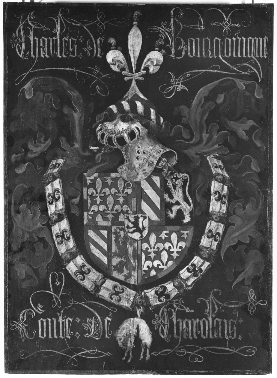 Charles de Bourgognes vapen (1433-77) Greve av Charolais, 3:e kapitlet av Orden av det gyllene skinnet, Dijon, 1433 av Flemish School