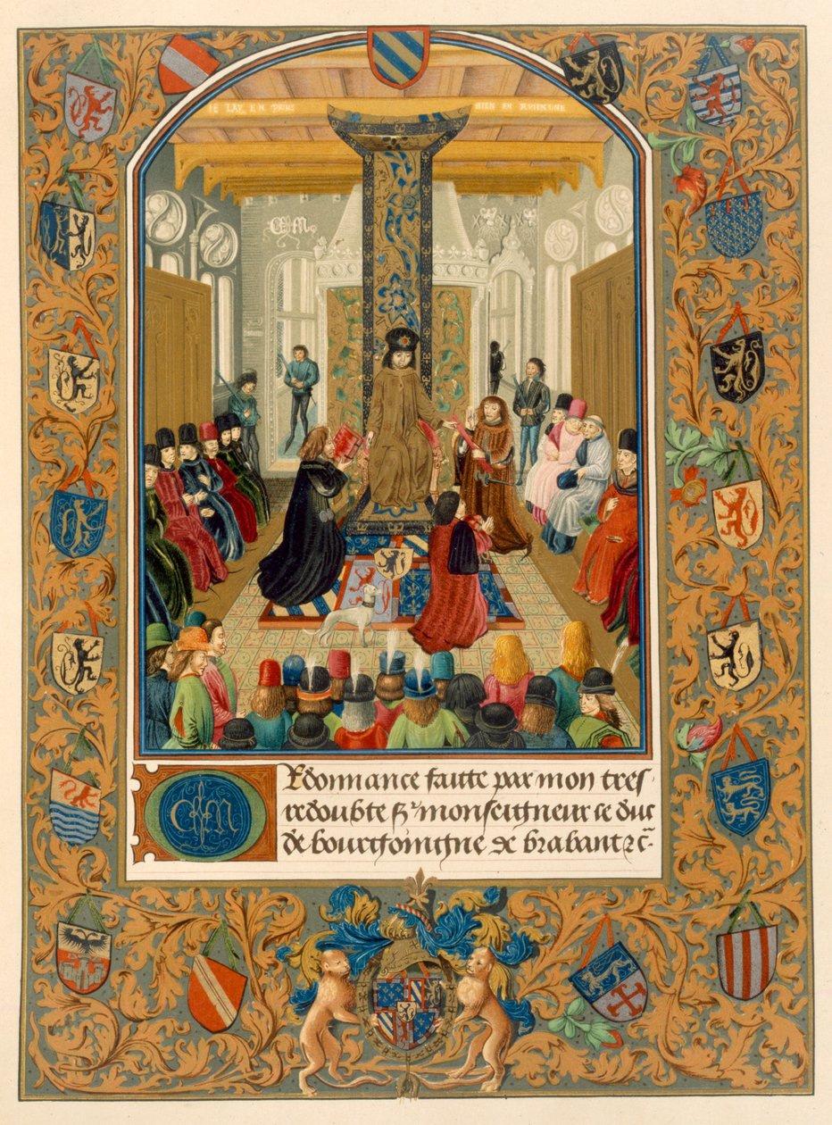 Hertig Charles le Temeraire mitt i sitt hov med riddarna av det gyllene skinnet, 1473 av Flemish School