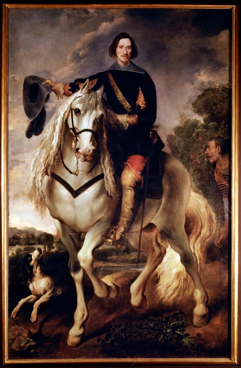 Ryttarporträtt av en kapten med hans moriska page (olja på duk, ca 1635) av Flemish School