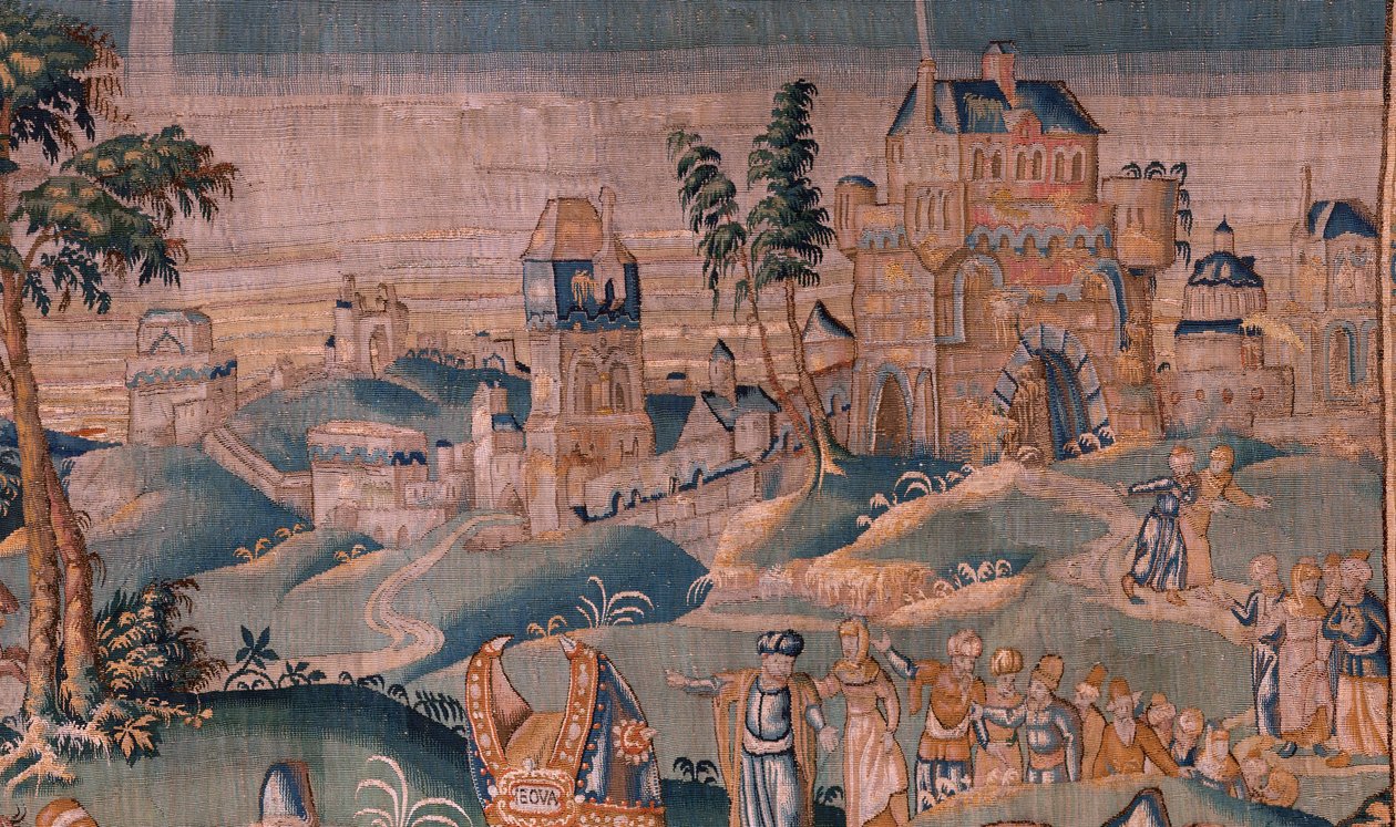 flamländsk gobeläng. Alexander före översteprästen Iaddo (Alexander före översteprästen Iaddo). Atelier i Oudenaarde. 374x447 cm. Inv(830-B)4 00010. 1600-talet. av Flemish School