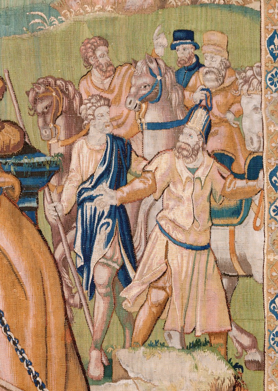 flamländsk gobeläng. Alexander erbjuds en krona (Alexander erbjuds en krona). Atelier i Oudenaarde. 384x316 cm. Inv (83024)-5 / 00009. 1600-talet. av Flemish School