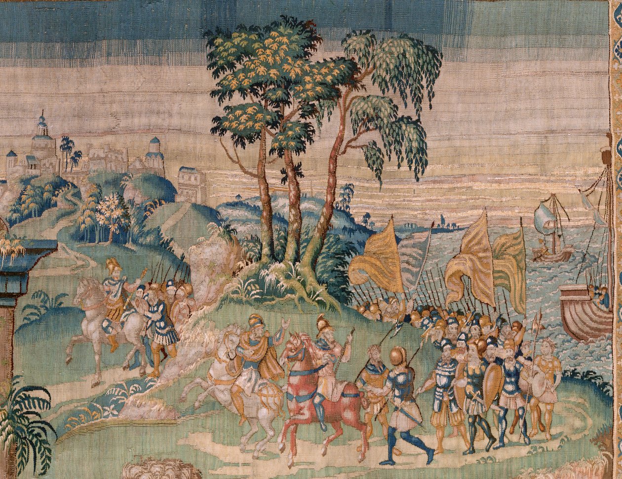 flamländsk gobeläng. Alexander erbjuds en krona (Alexander erbjuds en krona). Atelier i Oudenaarde. 384x316 cm. Inv (83024)-5 / 00009. 1600-talet. av Flemish School
