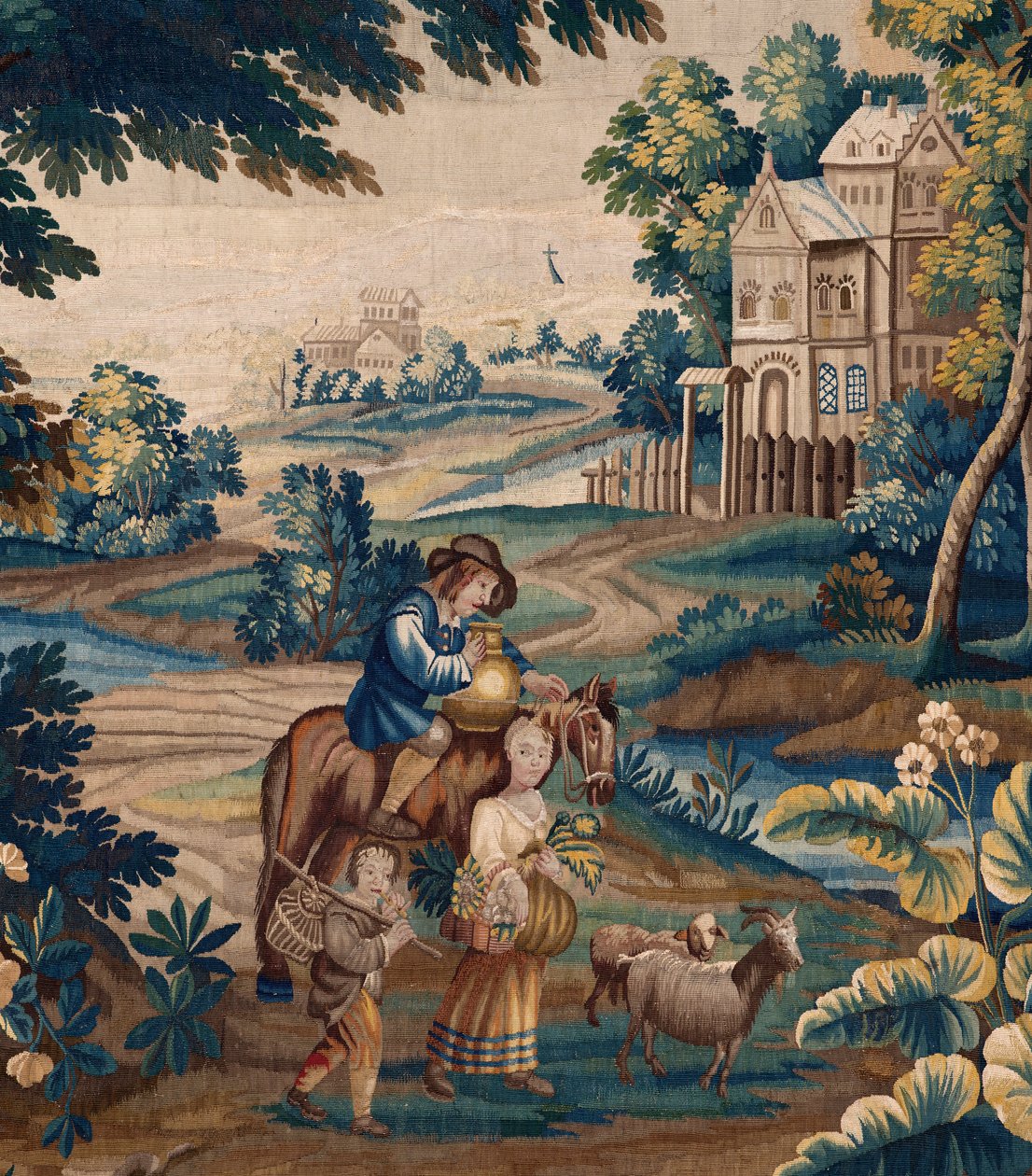 flamländsk gobeläng. Slutet av 1600-talet. Egendom av kyrkan Sint-Walburgakerk Oudenaarde (Dekenij van de Sint-Walburga). av Flemish School