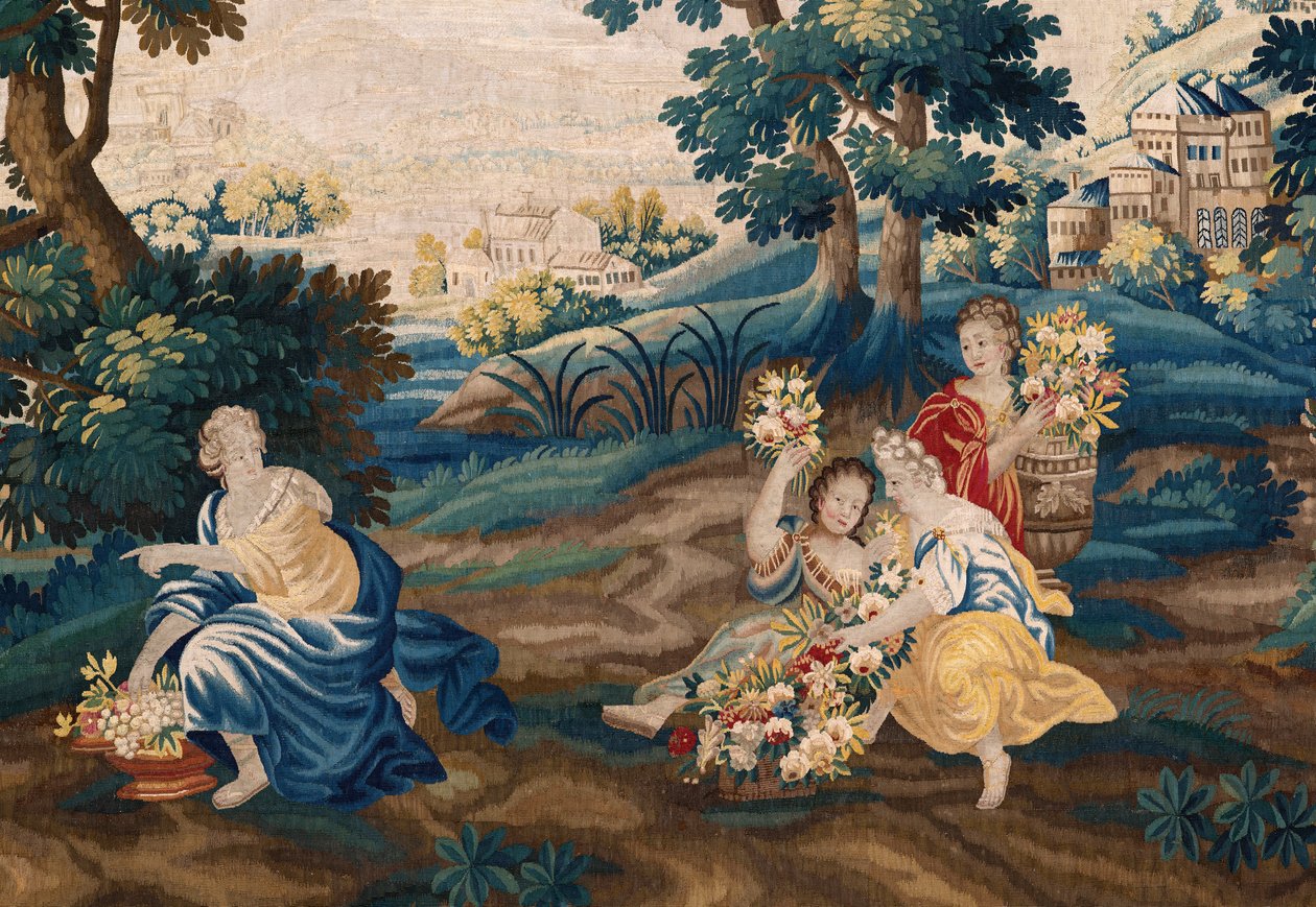 flamländsk gobeläng. Slutet av 1600-talet. Egendom av kyrkan Sint-Walburgakerk Oudenaarde (Dekenij van de Sint-Walburga). av Flemish School