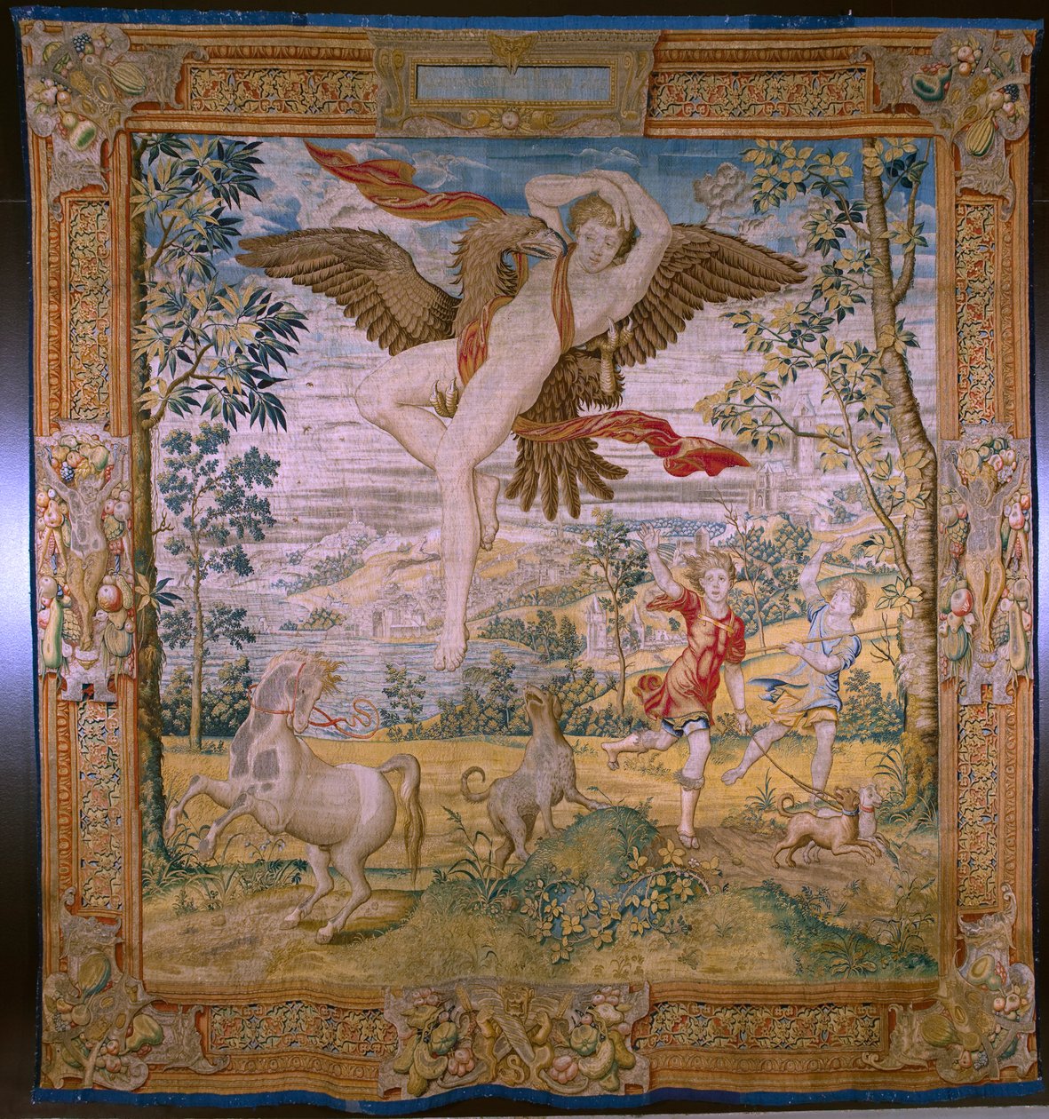flamländsk gobeläng. Serie Fable of Ovidius: Rånet av Ganymedes. Atelier Willem de Pannemaker, Bryssel. Före 1556. av Flemish School