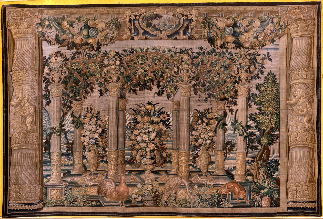 flamländsk gobeläng. Serier Gallerier with animals or Galleries of espaliers (Galleries with animals or Galleries of espaliers 10). Tvåa i serien. Siden och ull. 1600-talet. av Flemish School