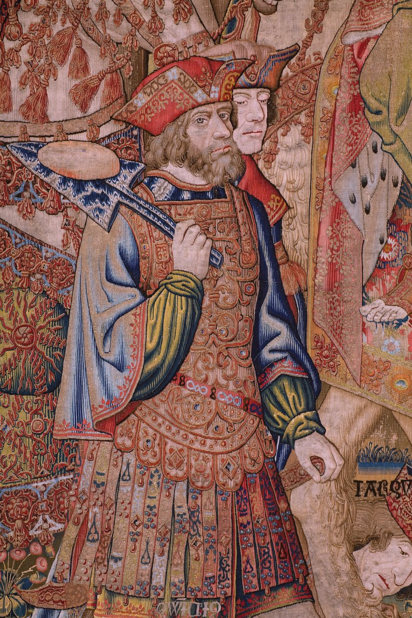 flamländsk gobeläng. Serien Moralities: The Virtue of the honors (De deugd van de Honores, The Virtue of honors). Ca 1520. Detalj av Flemish School