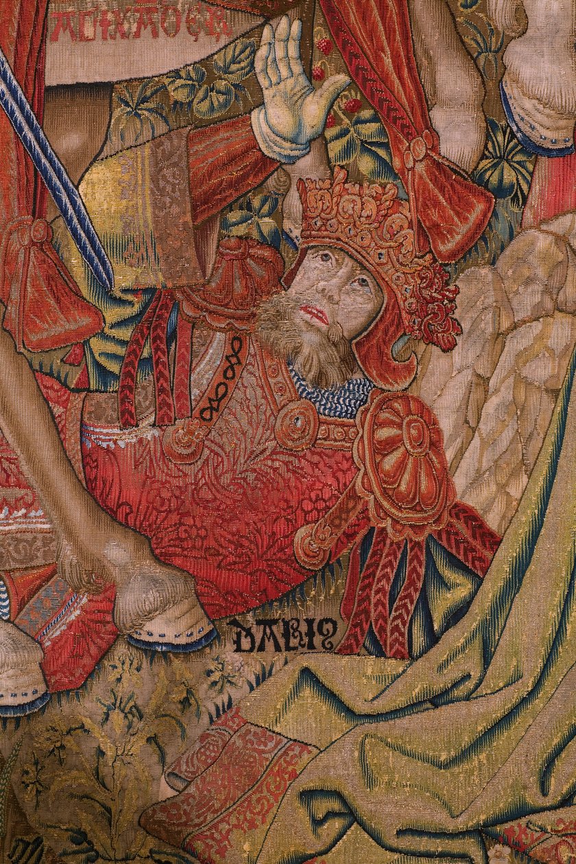 flamländsk gobeläng. Serien Moralities: The virtue of the honors (De deugd van de Honores, The Virtue of honors). Ca 1520. Detalj av Flemish School