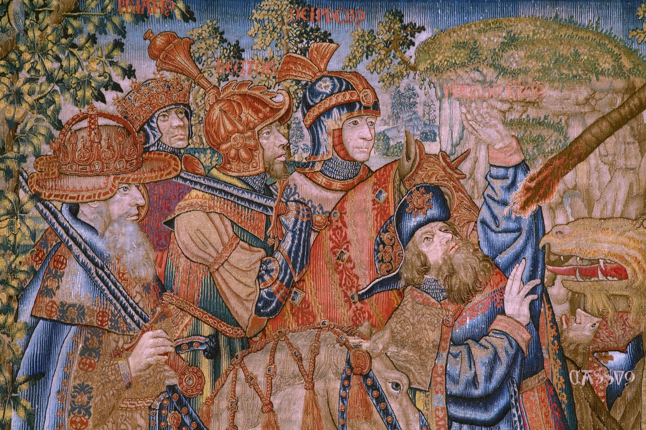 flamländsk gobeläng. Serien Moralities: The virtue of the honors (De deugd van de Honores, The Virtue of the honors). ca 1520. Detalj av Flemish School