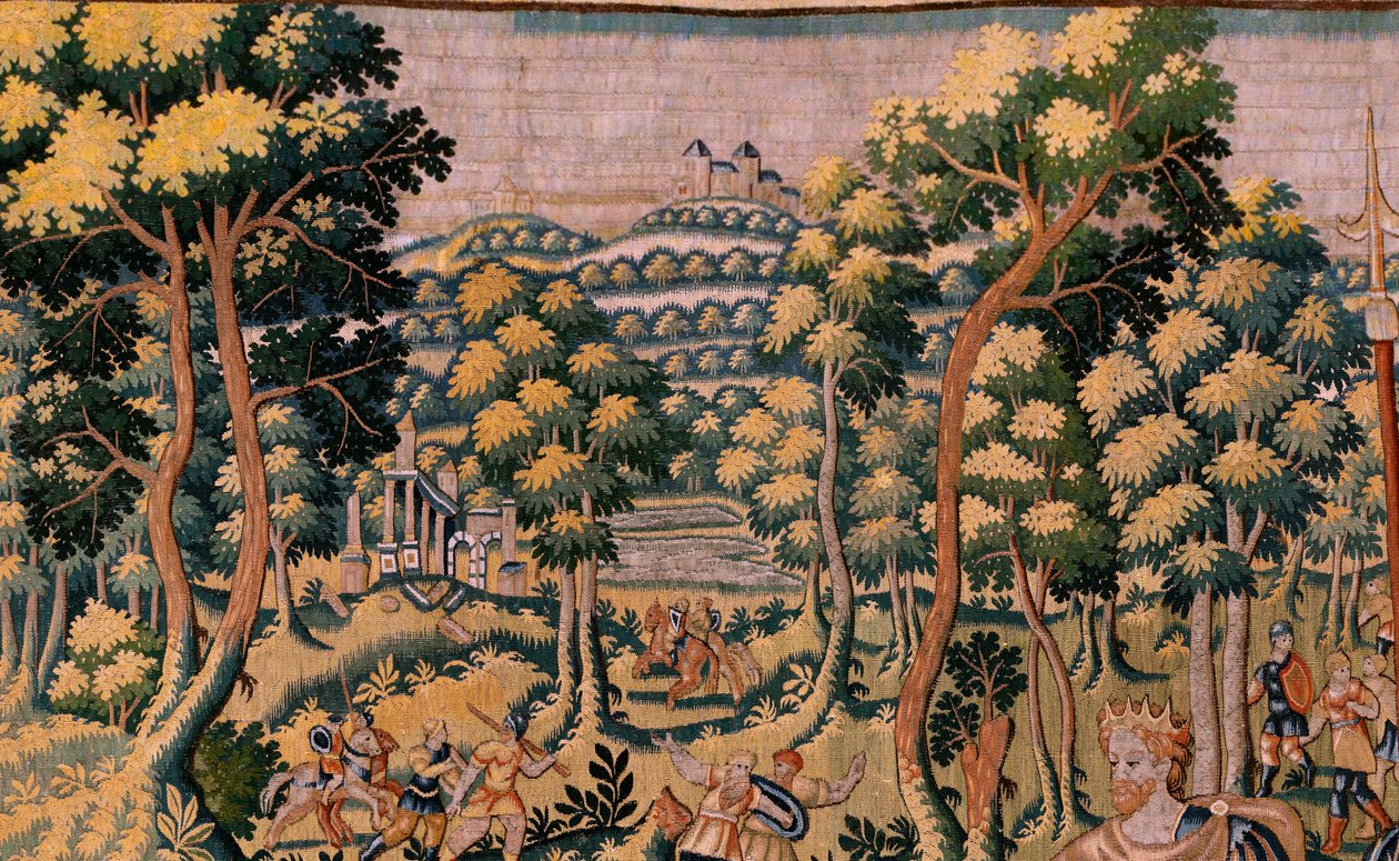 flamländsk gobeläng. Serien Story of Cyrus. No II Astyages känner igen Cyrus (Ciro reconocido por Astiages). Anonym, baserad på Michiel Coxcie. Atelier Antwerpen. Siden och ull. Omkring 1590. av Flemish School