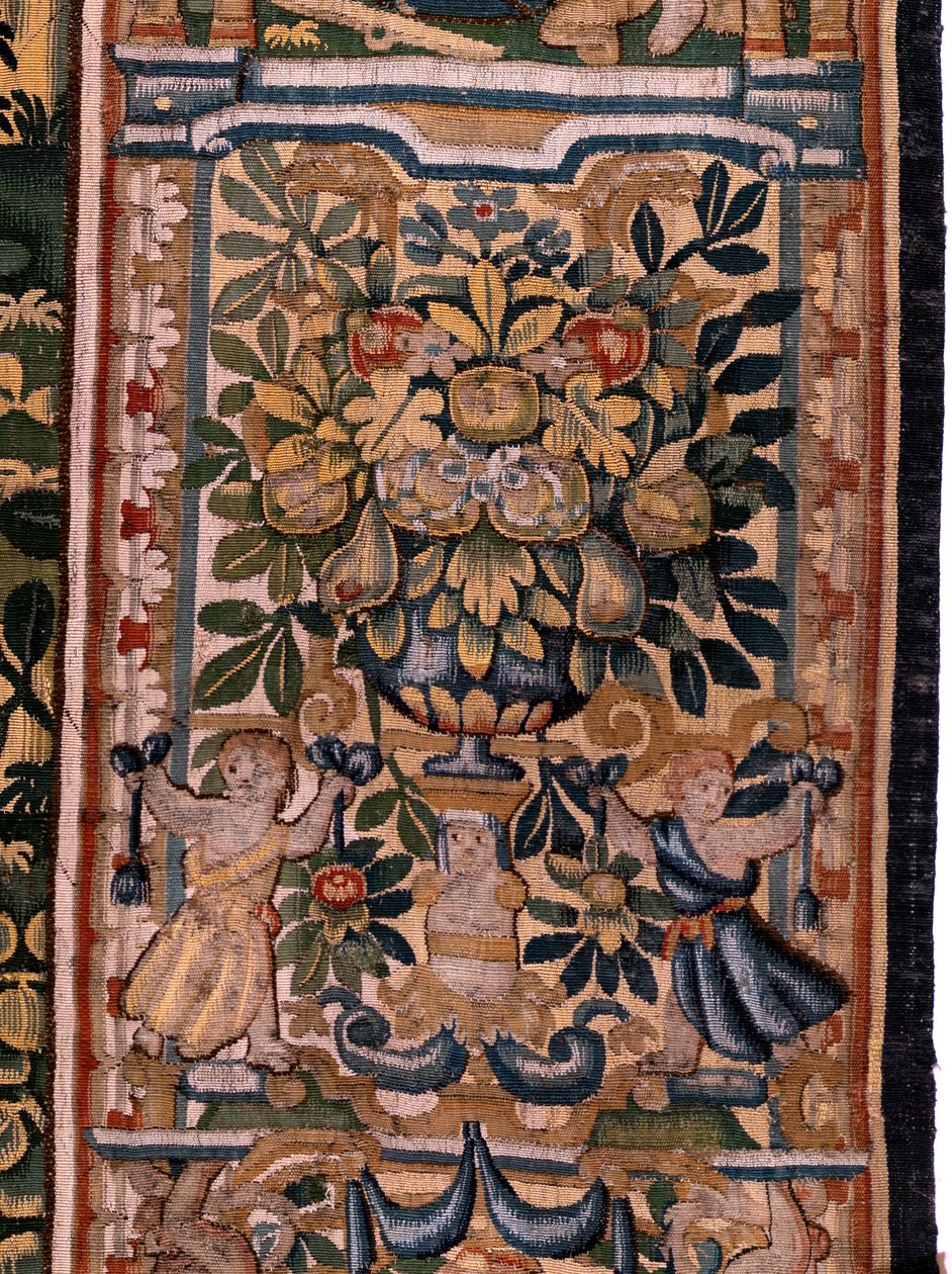 flamländsk gobeläng. Serien Story of Cyrus. No V Strid mellan två krigare och Cyrus död (Combate de dos guerreros y muerte de Ciro). Anonym, baserad på Michiel Coxcie. Atelier Antwerpen. Siden och ull. Omkring 1590. av Flemish School