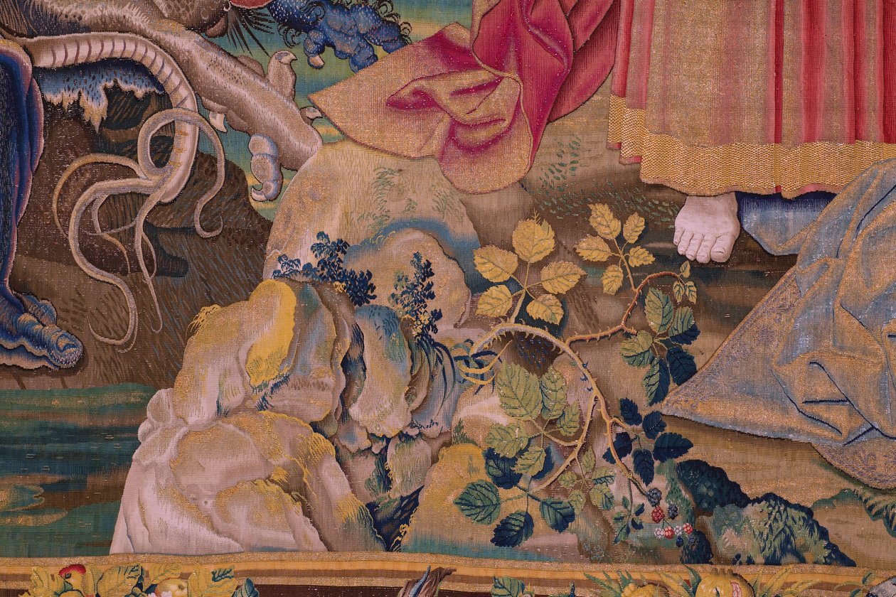 flamländsk gobeläng. Serien The Apocalypse: Saint Michael besegrar draken. Atelier Willem Dermoyen, Bryssel. Ca 1553-1555. Detalj. av Flemish School