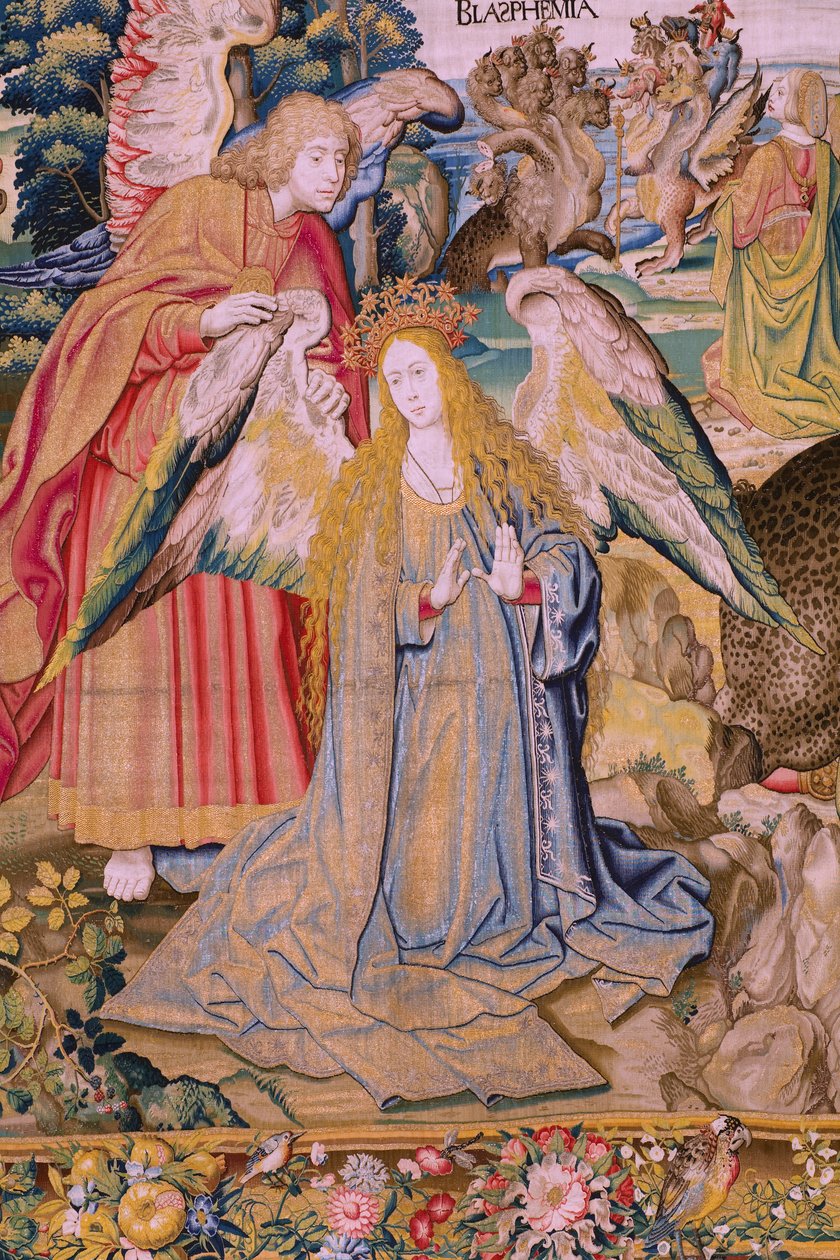 flamländsk gobeläng. Serien The Apocalypse: Saint Michael besegrar draken. Atelier Willem Dermoyen, Bryssel. Ca 1553-1555. Detalj. av Flemish School