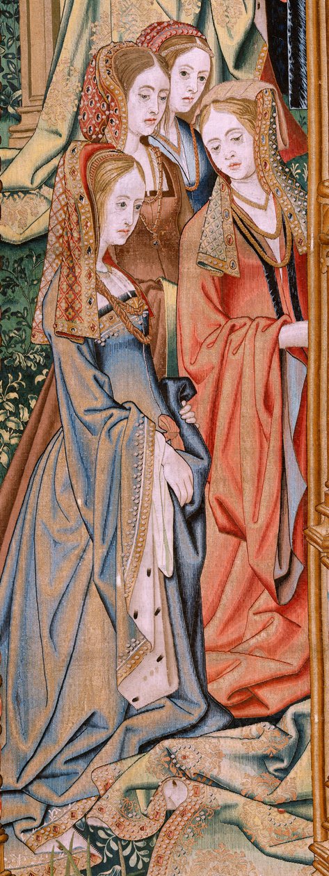 flamländsk gobeläng. Serien Davids och Batsebas historia. Davids och Batsebas äktenskap (Casamiento de David y Betsabé). Andra panelen i serien. Anonym modell. Tillverkning okänd, Bryssel. 1505. Tyg Guld, siden och ull. av Flemish School