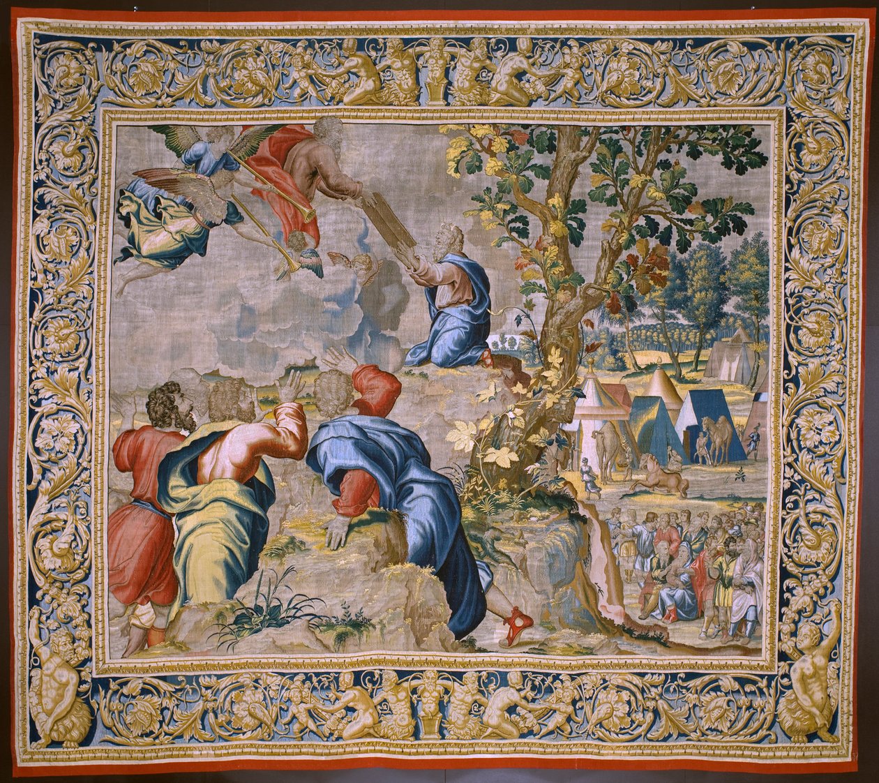 flamländsk gobeläng. Serien The History of Moses. Moses vid berget Sinai. Atelier Joost van Herzele. Ca 1550. av Flemish School