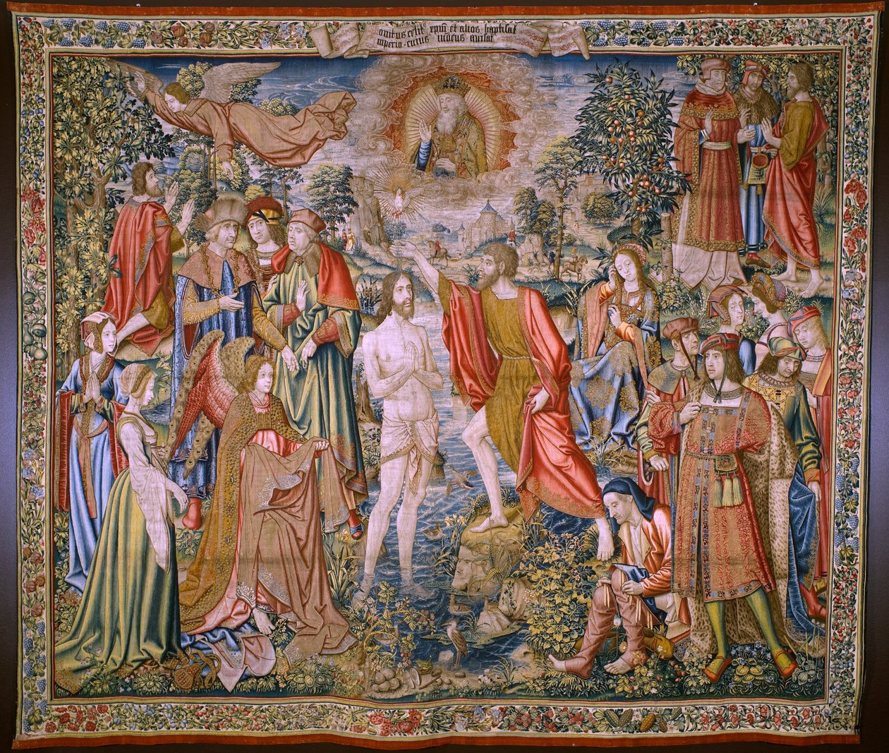 flamländsk gobeläng. Serien The History of Saint John the Baptist: The Baptism of Christ (Het doopsel van Christus). Bryssel ateljé. 1515-1520. av Flemish School