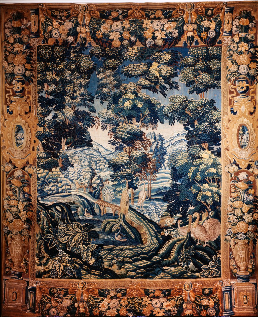 flamländsk gobeläng. Så kallad verdure. Tillverkning av Oudenaarde. Privat samling. 1600-talet (?). av Flemish School