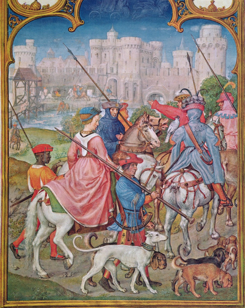 Fol.8v Augusti månad: Avresa för jakten, från Breviarium Grimani, c.1515 av Flemish School