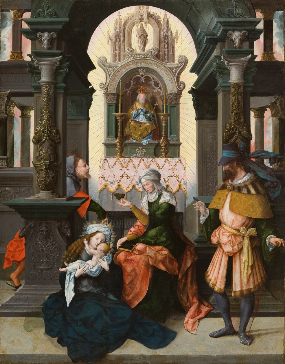 Helig familj med St. Anne och St. Joachim, 1525 (olja på ekpanel) av Flemish School