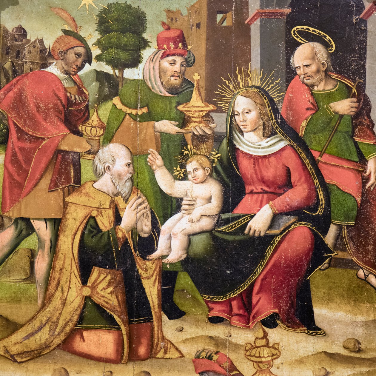 Helig familj och tre vise män av Flemish School