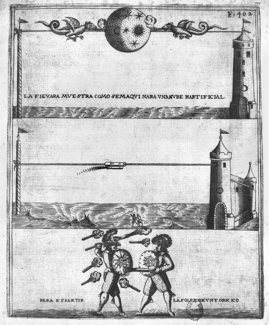 Hur man gör ett konstgjort moln, illustration från Tratado de Artilleria av Diego Ufano, Bryssel, 1613 av Flemish School