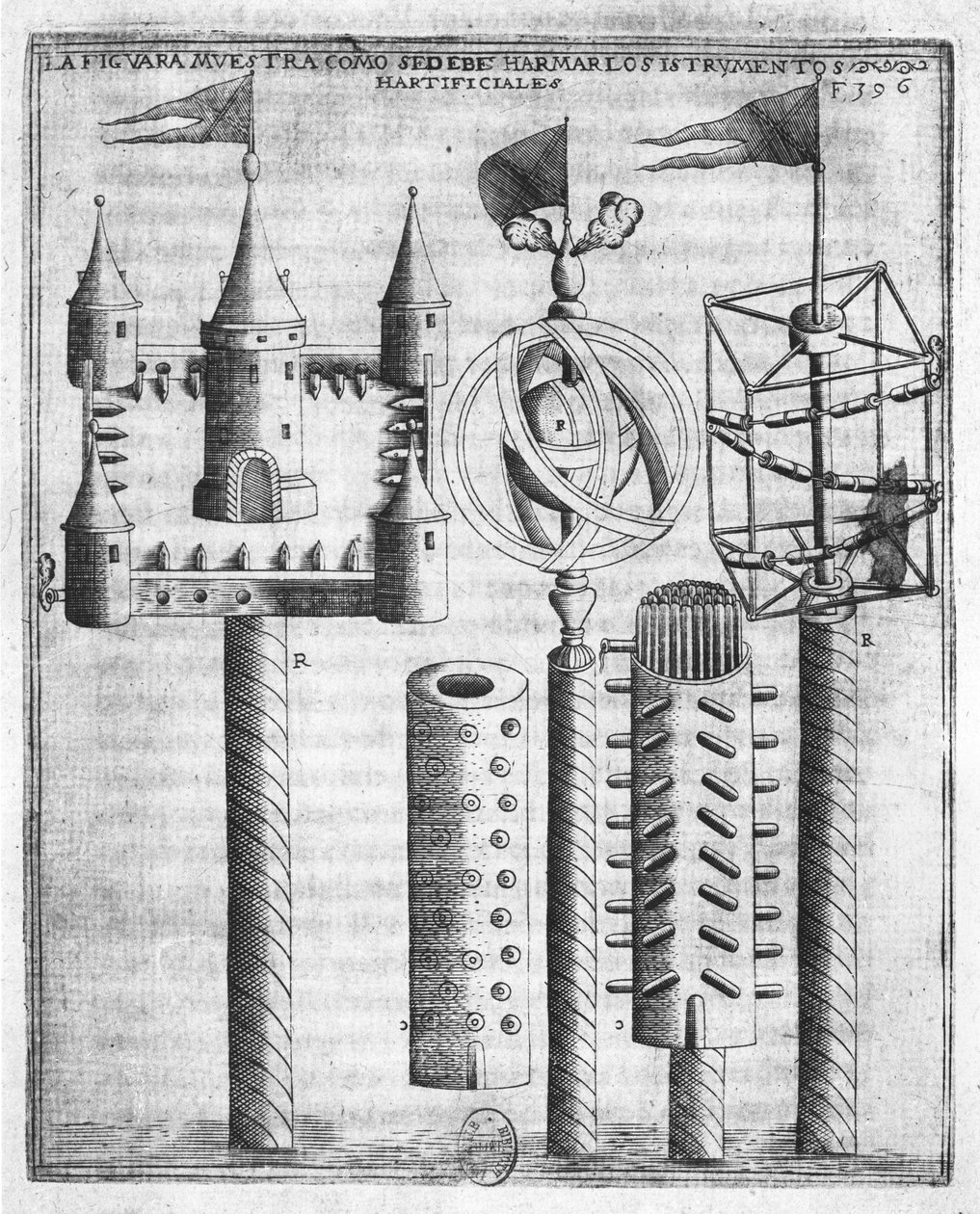 Hur man sätter fyrverkerier, illustration från Tratado de Artilleria av Diego Ufano, Bryssel, 1613 av Flemish School