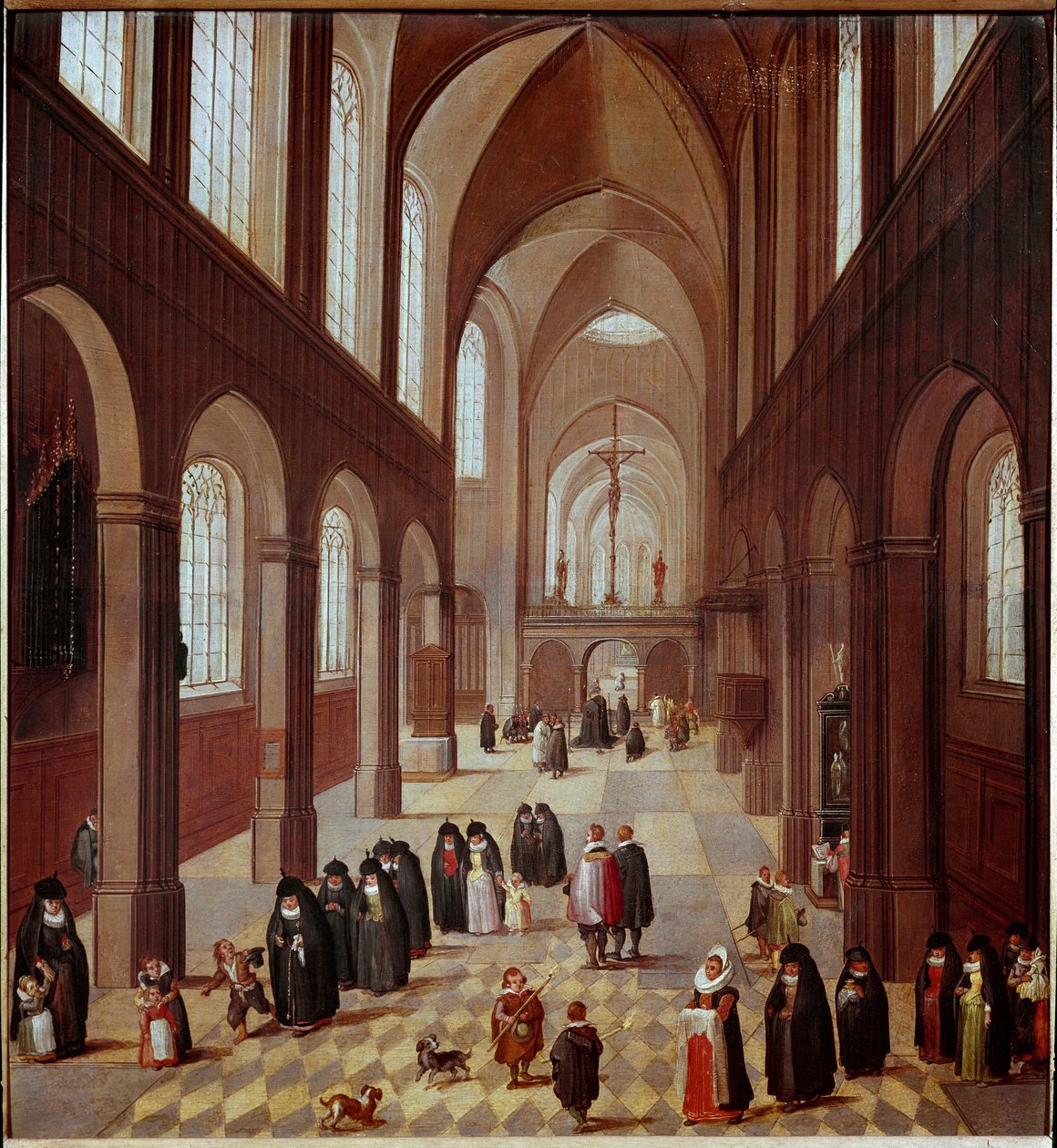 Invändig vy av kyrkan Målning av den flamländska skolan på 1600-talet Madrid, Musee Lazaro Galdiano av Flemish School