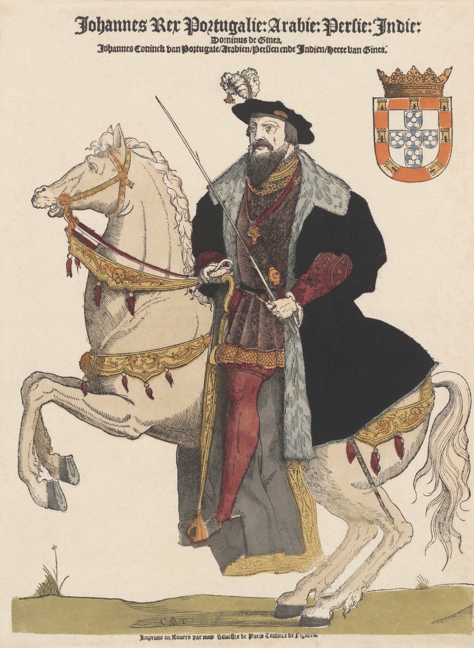 Johannes III av Portugal 1502-1557, pub. 1500-talsfärgad gravyr. av Flemish School
