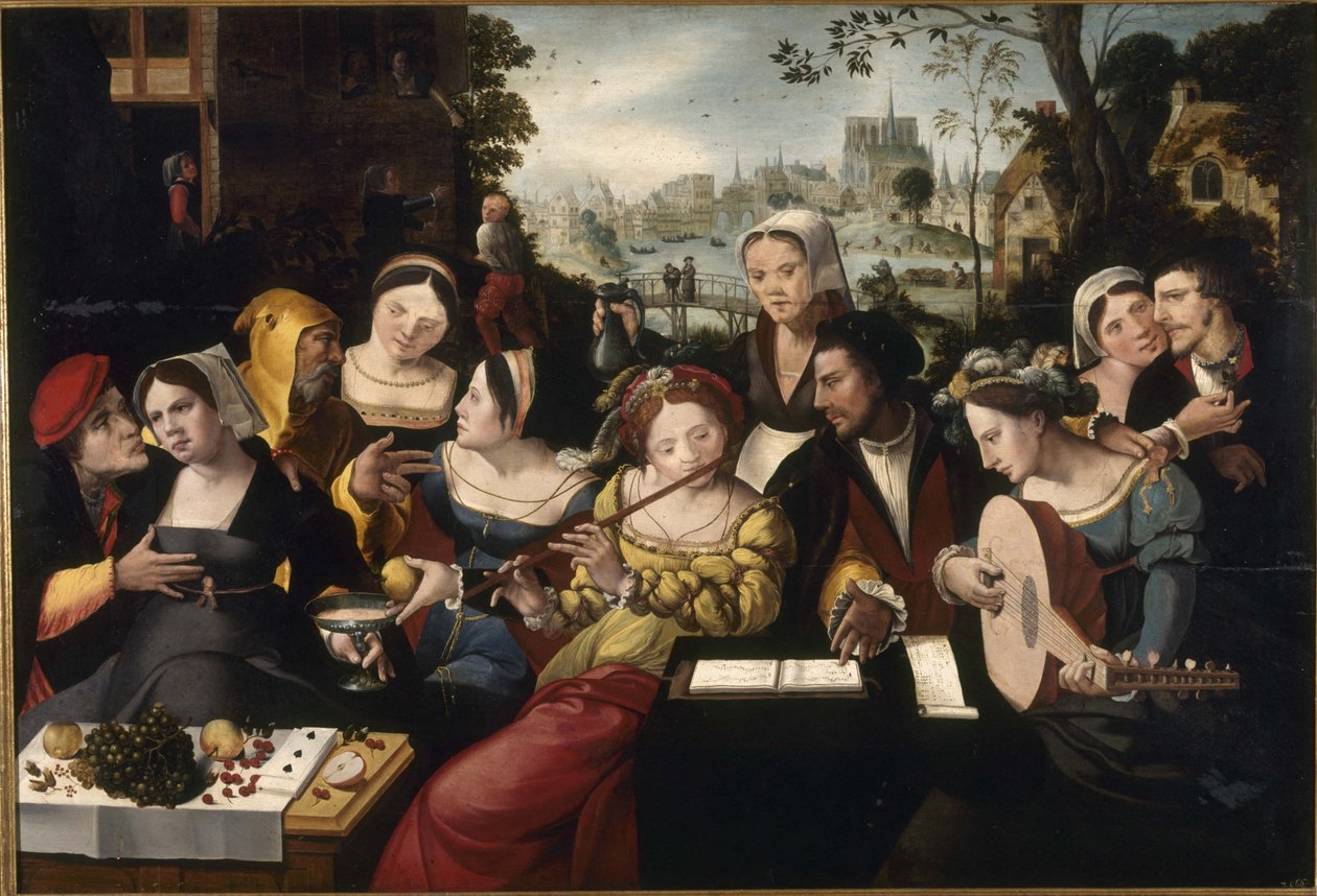 Den förlorade sonen bland kurtisanerna, ca 1530 (olja på trä) av Flemish School
