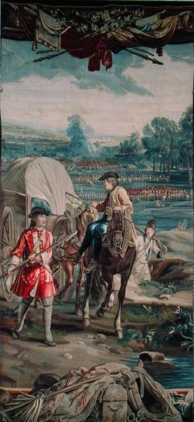 Landskap med stridsscen och häst och vagn i förgrunden, från 