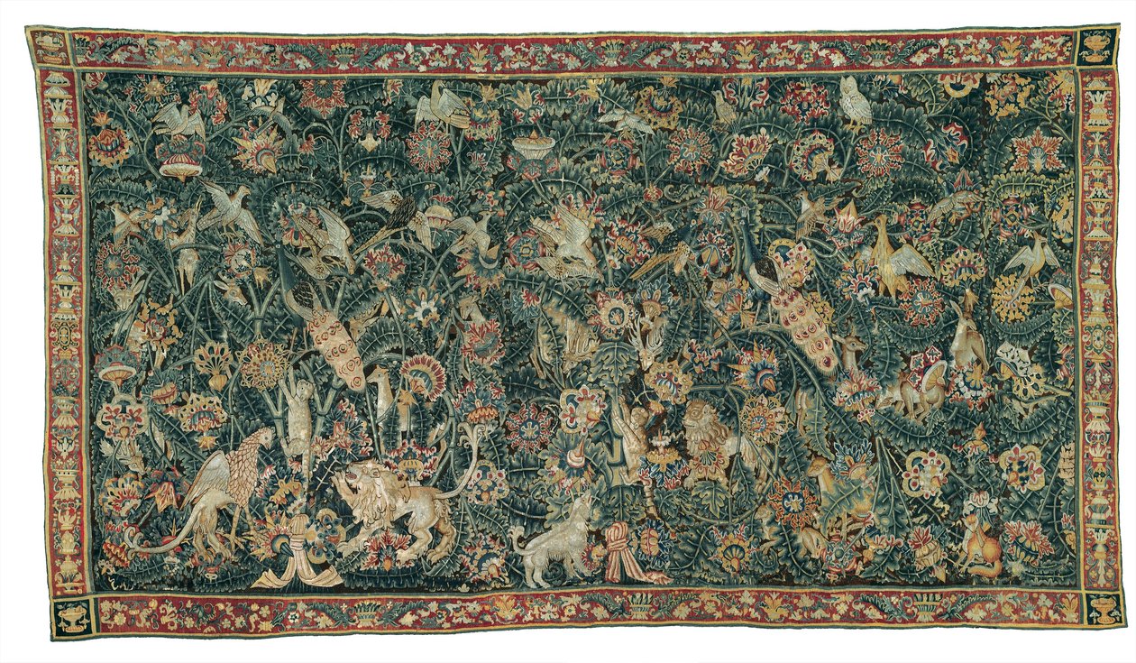 Stort bladverdur med djur och fåglar, 1525-50 av Flemish School
