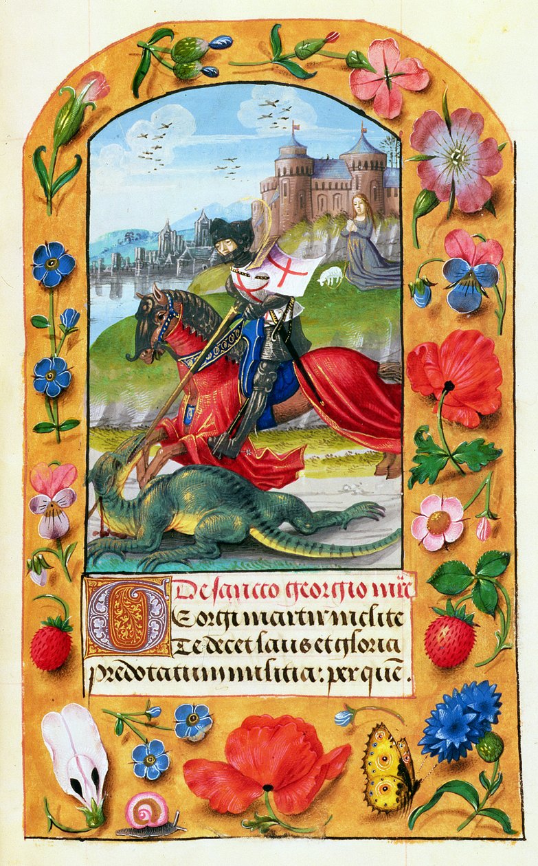MS 1058-1975 f.173r St. George and the Dragon, från en timbok, troligen Brygge, c.1500-05 av Flemish School