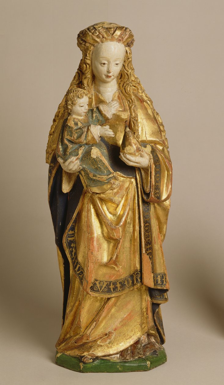 Madonna and Child, School of Mechelen, ca 1500 (polykrom & förgylld ek) av Flemish School