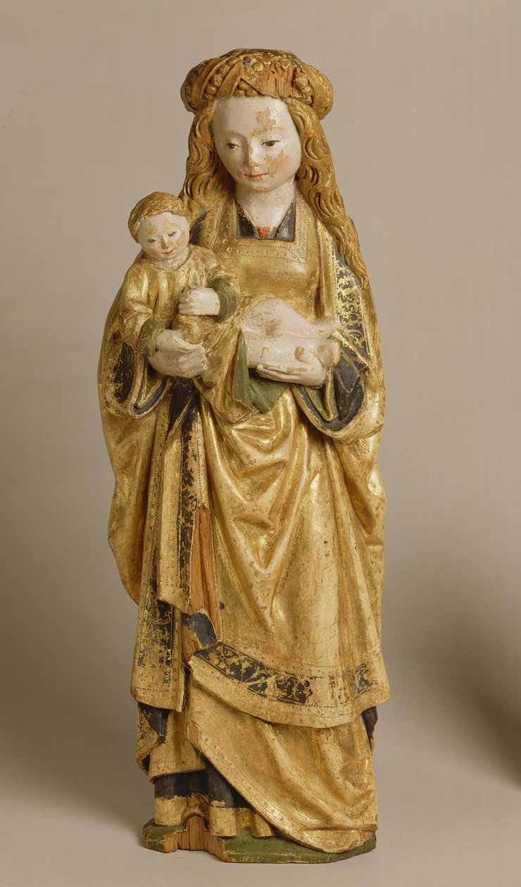 Madonna and Child, School of Mechelen, ca 1500 (polykrom & förgylld ek) av Flemish School