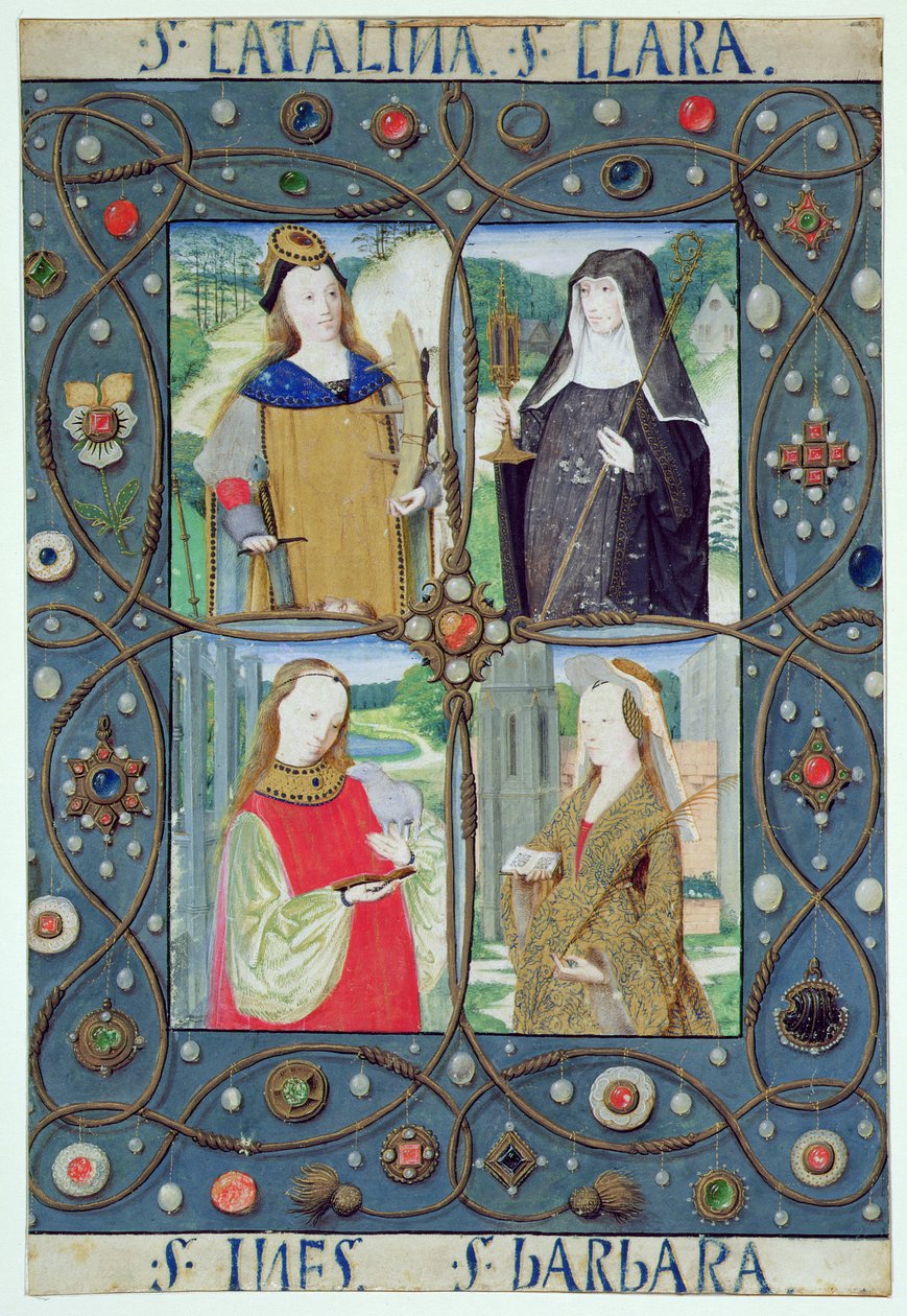 Marlay Cutting SP.5: Fyra kvinnliga helgon, från en timbok producerad i Gent eller Brygge, ca 1510 av Flemish School