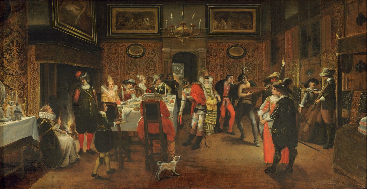 Maskerade gäster med musiker (se 254067) av Flemish School