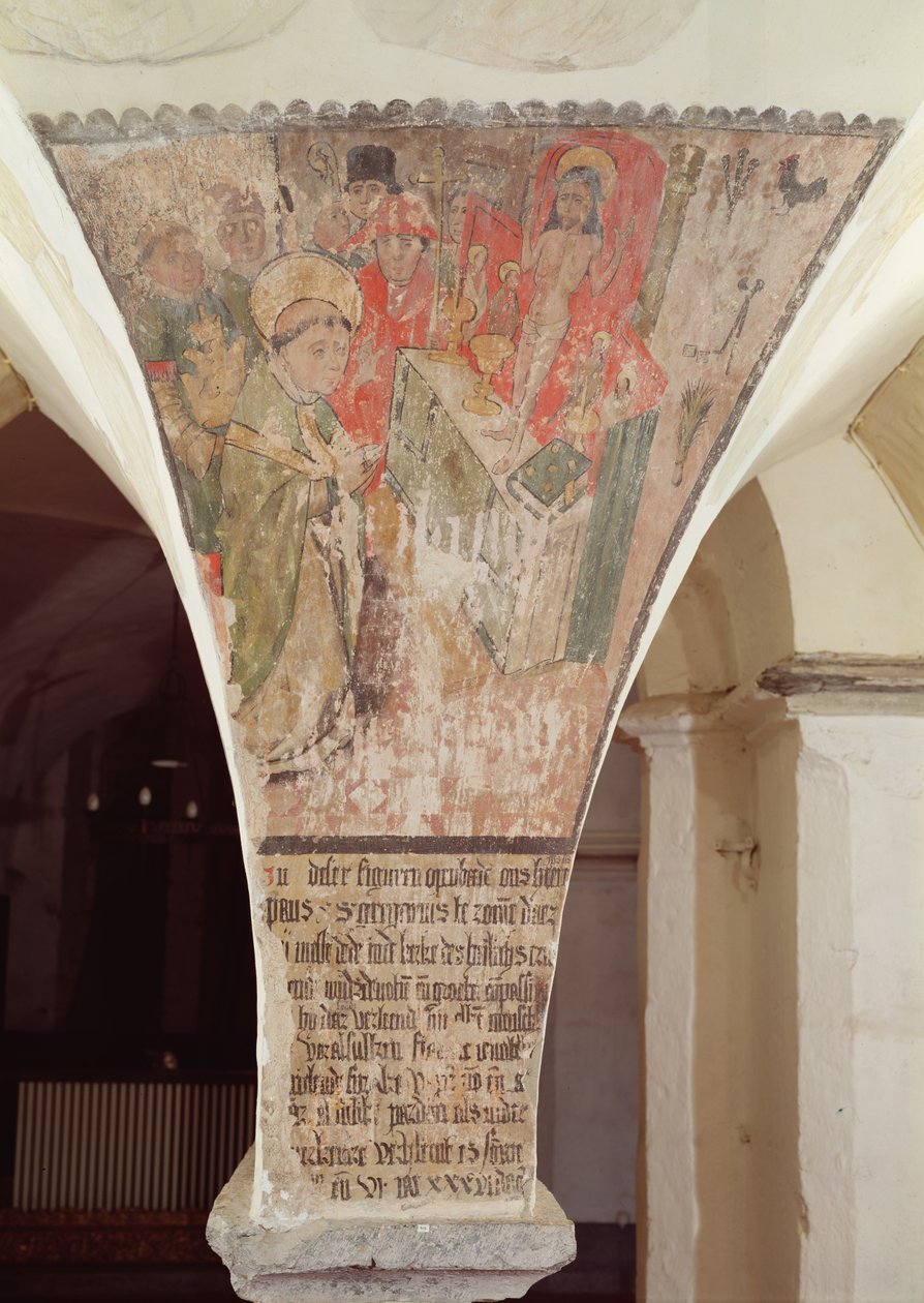 Mässa av St. Gregory, väggmålning från kryptan av Flemish School