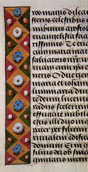 Ms. 1058-1975, f.16r: detalj av en blomkant från en timbok, ca 1500 (vellum) av Flemish School