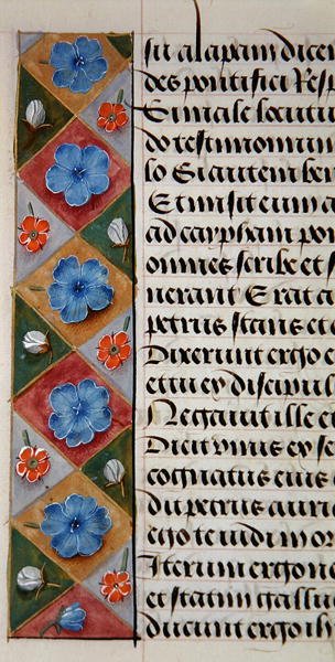 Ms. 1058-1975, f.17v: detalj av en blomkant från en timbok, ca 1500 (vellum) av Flemish School