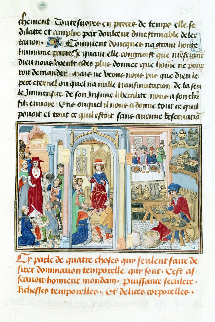 Ms 240 fol.247 Worldly Things, från Le Miroir dHumilite av Jean de Gerson (1363-1429) 1462 av Flemish School