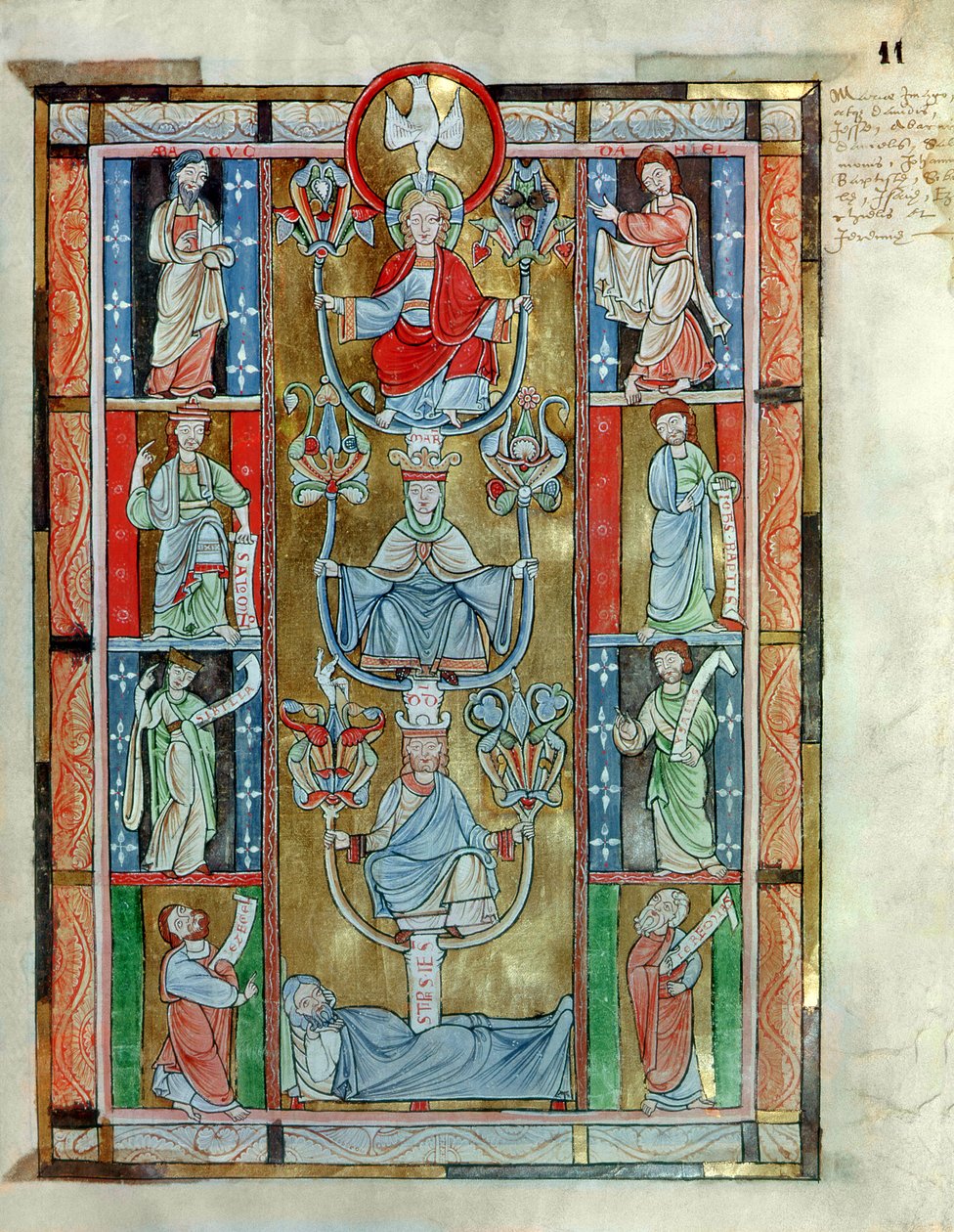 Ms 340 fol.11r The Tree of Jesse, från De Laudibus Sancte Crucis av Rabanaus Maurus (c.780-856) från Anchin Abbey av Flemish School