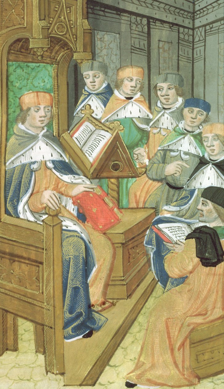 Ms Hunter 9 f.39r Föreläsning i salen, från De Medina Fen I. II, av Avicenna (980-1037) av Flemish School