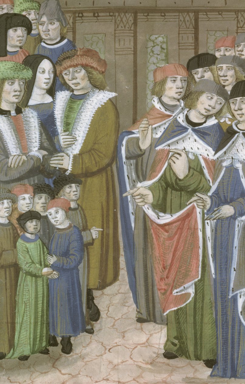 Ms Hunter 9 f.68v Grupp av läkare, män, kvinnor och barn, från De Medina Fen I. II, av Avicenna (980-1037) av Flemish School