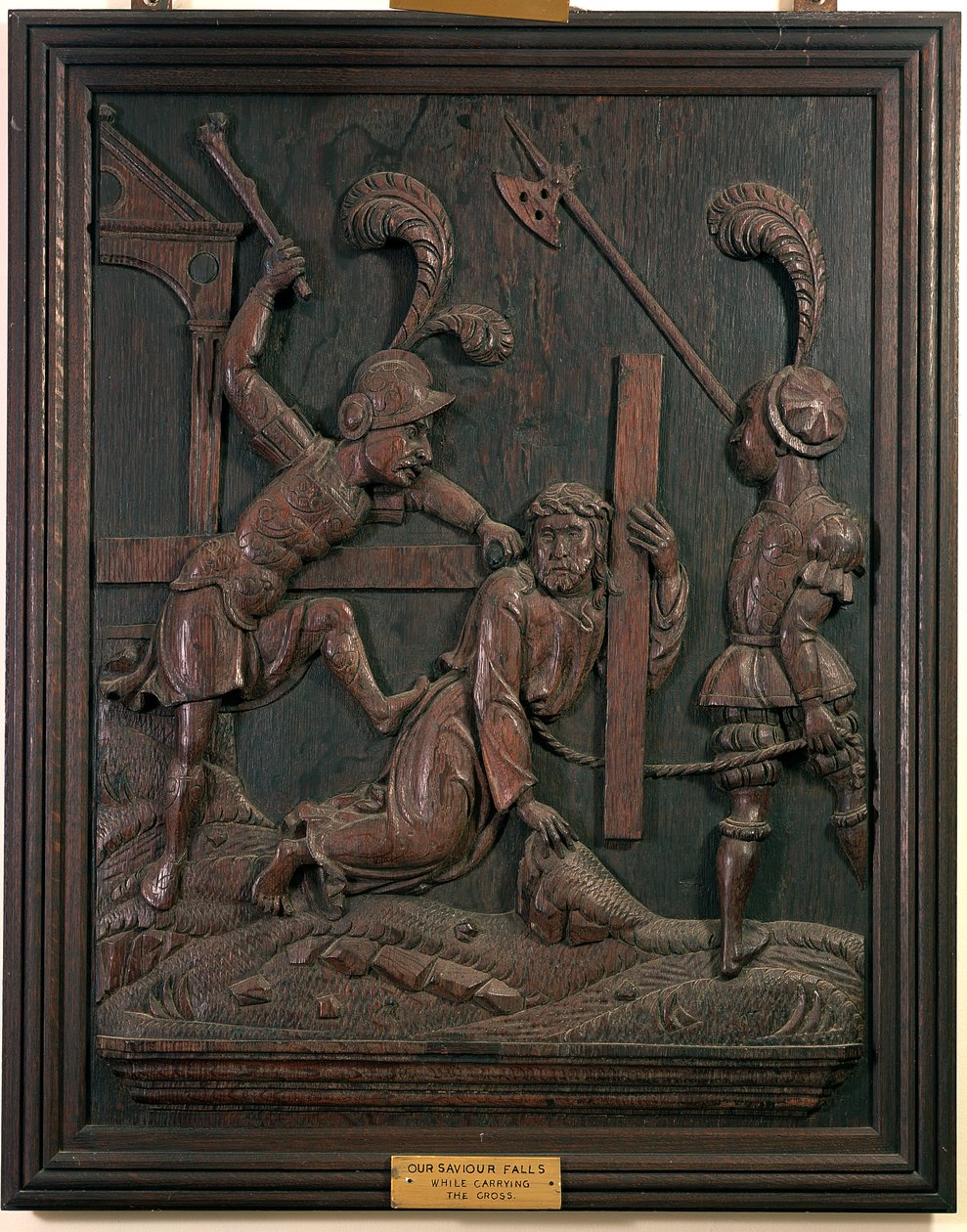 Vår Frälsare faller medan han bär korset, från kapellet, ca 1520 (trä) av Flemish School