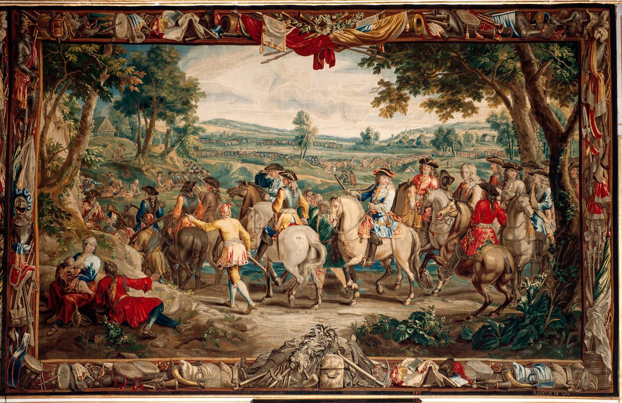 Palace (Schlossanlage Schleißheim). flamländsk gobeläng. Bryssel ateljén Judocus De Vos. Design Lambert De Hondt. Marschen (La Marche). 400x640 cm. Ull och siden. Omkring 1715 - 1724. av Flemish School
