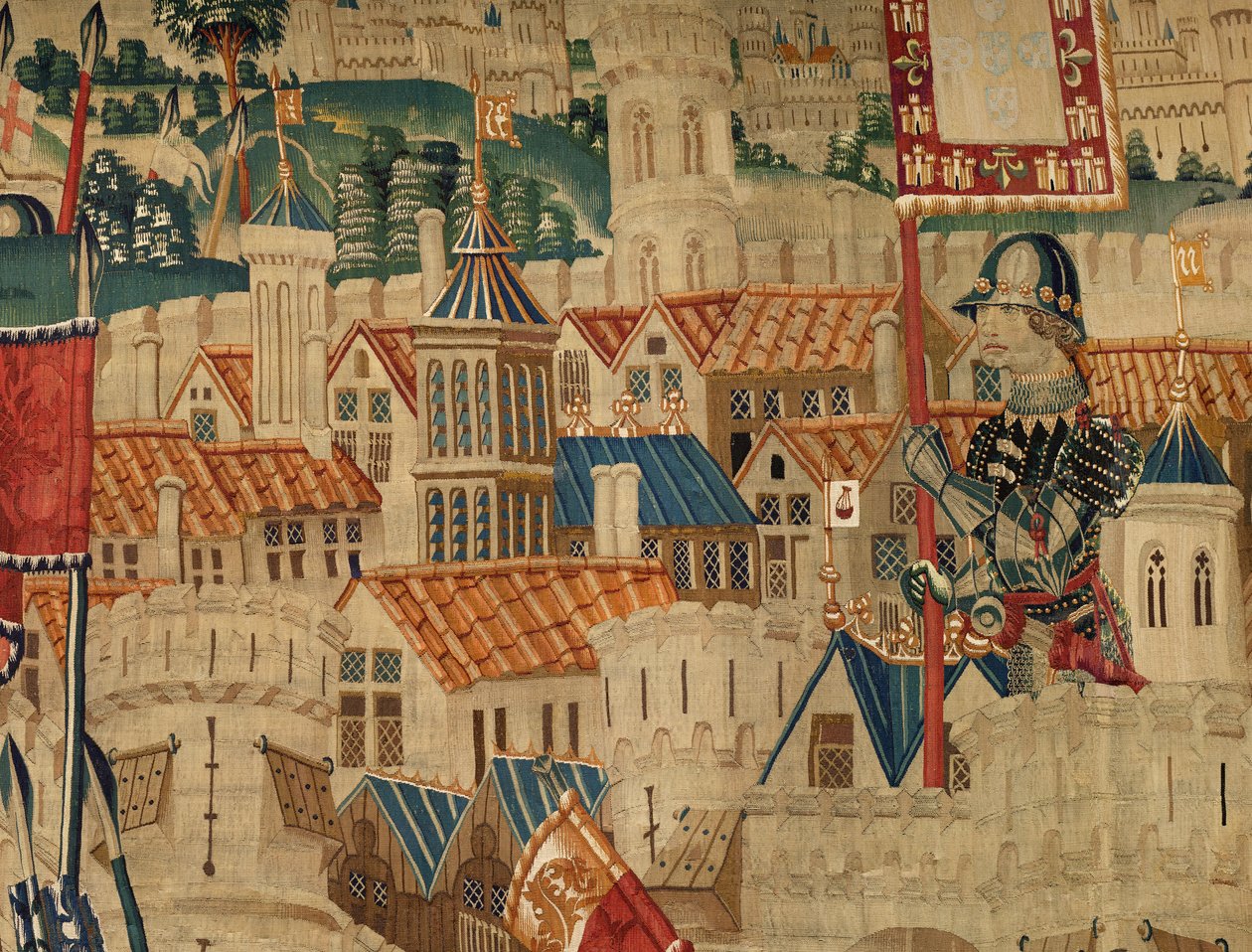 Sockenmuseum för gobelänger (Parish Museum of Pastrana Tapestries). flamländsk gobeläng. Conquest of Tanger (Taking of Tangier, De inname van Tanger). Serie Erövringar av kung Alfonso I av Portugal. Tournai. Ull och siden av Flemish School