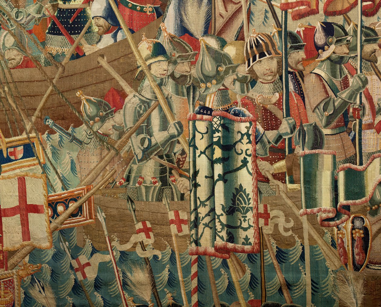 Sockens museum för gobelänger (Pastrana Parish Museum of Tapestries). flamländsk gobeläng. Landningen vid Arzila (Landningen vid Arzila, Desembarco och Arzila). Serie Conquests of King Alfonso I of Portugal (Conquests of King Alfonso V of Portugal). Turner av Flemish School